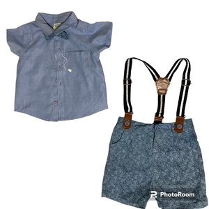 Baby boy classy party wear suspenders set with bow tie . Size : 9-12 months